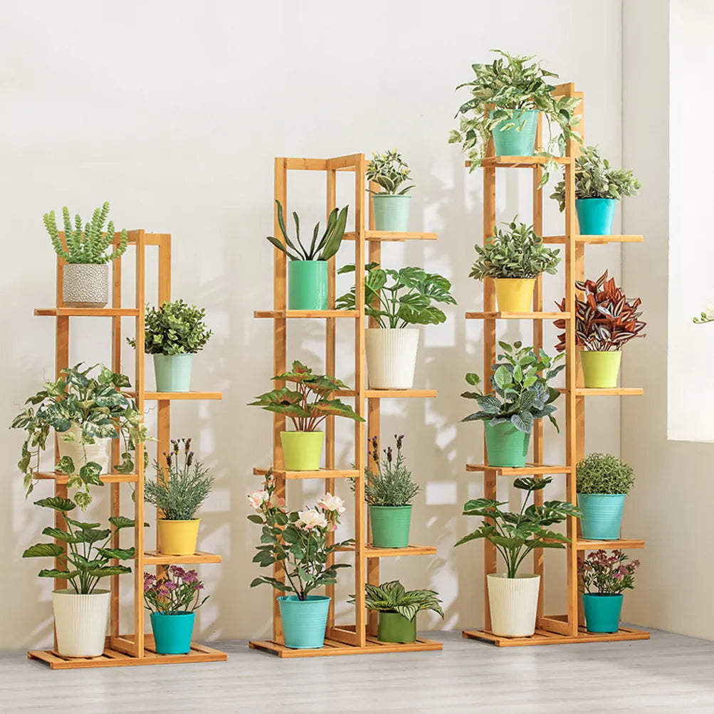 Bamboo 5 / 6  Tier  Plant Stand Rack Multiple Flower Pot Holder Shelf Indoor Outdoor