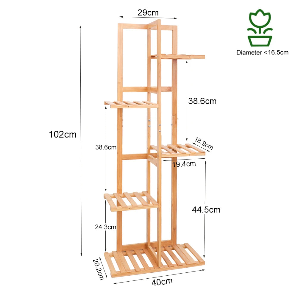 Bamboo 5 / 6  Tier  Plant Stand Rack Multiple Flower Pot Holder Shelf Indoor Outdoor