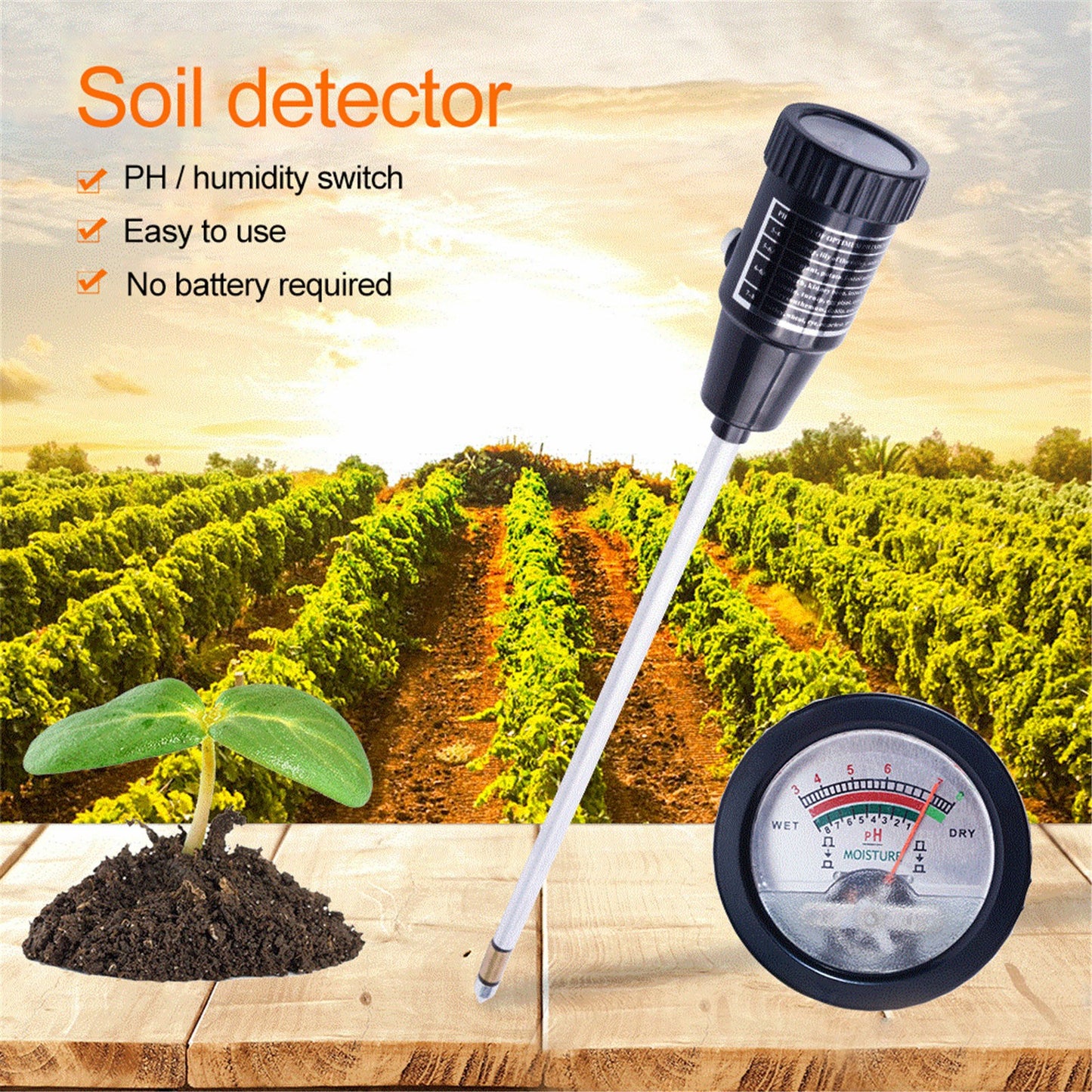 High-precision soil tester acidity measuring instrument, soil moisture and water pH value detector