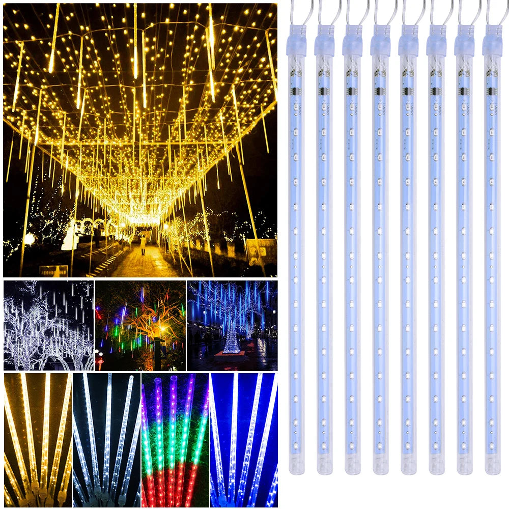 8 Tubes LED Meteor Shower Rain Lights Cascading Icicle Snow Falling Christmas Lights Outdoor Wedding Party Tree Holiday Decor