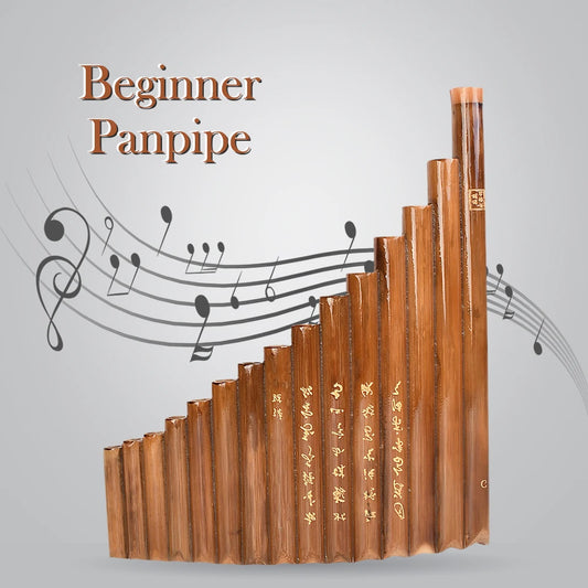 Pan Flute 15 Pipes Natural Bamboo Wind Instrument G Key Panpipe Chinese Traditional Woodwind Instrument with Cleaning Bar Bag