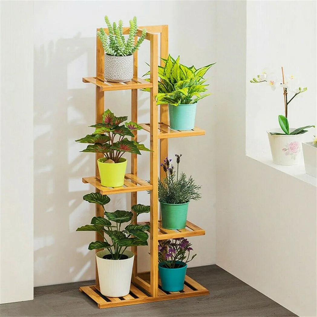 Bamboo 5 / 6  Tier  Plant Stand Rack Multiple Flower Pot Holder Shelf Indoor Outdoor