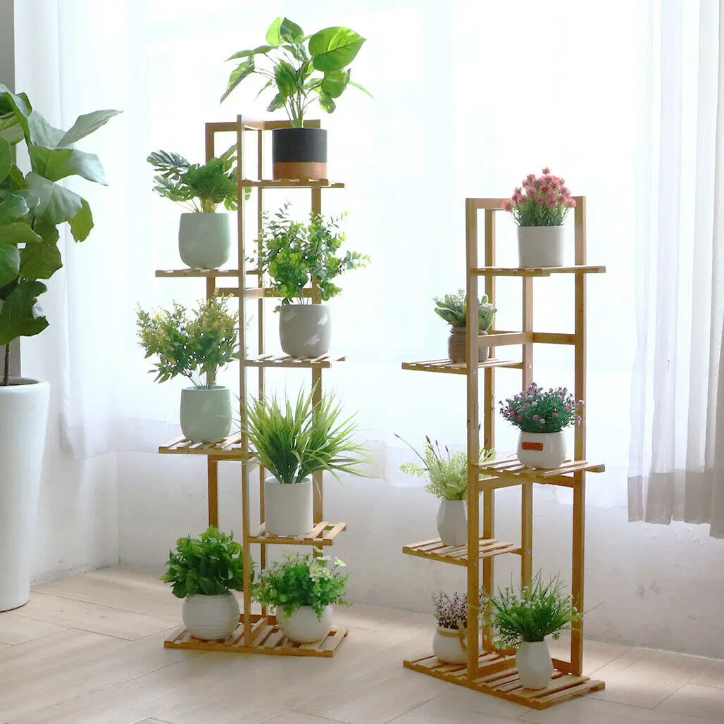 Bamboo 5 / 6  Tier  Plant Stand Rack Multiple Flower Pot Holder Shelf Indoor Outdoor