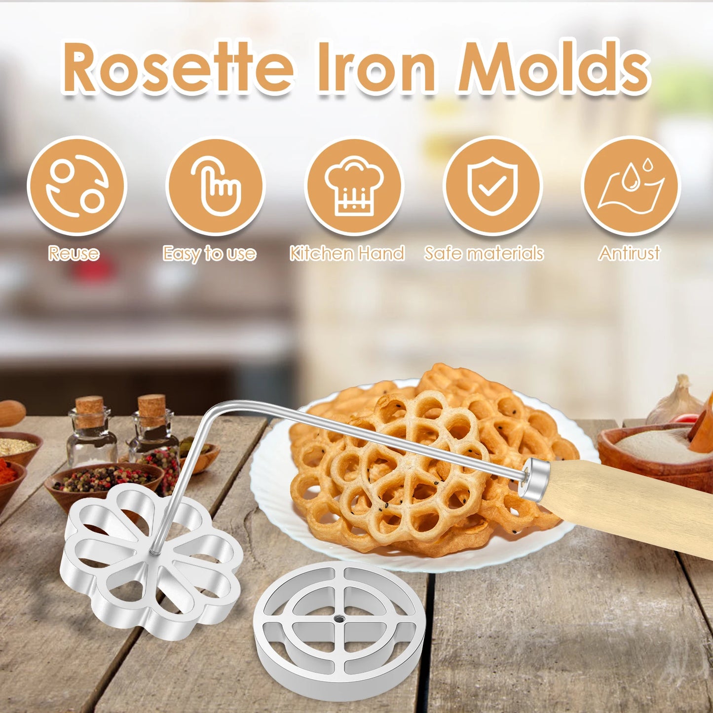 Rosettes Cookie Molds Bunuelos Mold Waffle Mould with Handle Party Cookie Cake DIY Making Mould Kitchen Accessory Baking Supplie