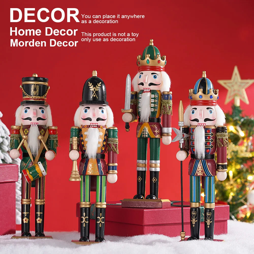 30cm Nutcracker Soldier Puppet Wooden Nutcracker Statues Handicraft Doll Toy Christmas Home Decoration