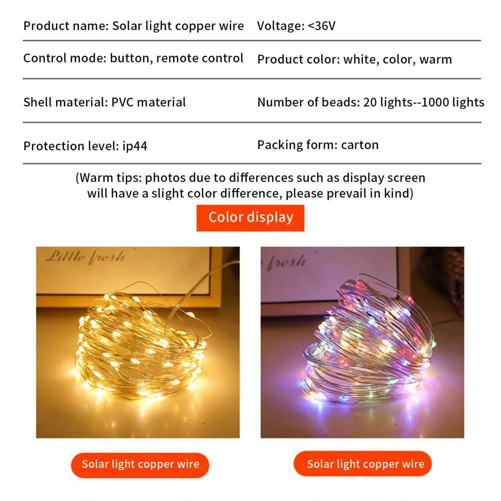 2Pcs LED Solar Light Outdoor Garden Fairy String Light Led Twinkle Waterproof Lamp for Christmas Patio Tree Party