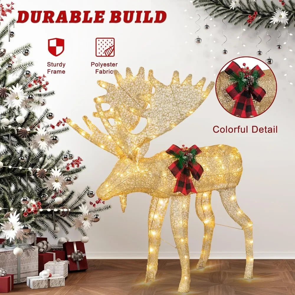 Lighting for Christmas Reindeer Family, Pre Installed with Golden Christmas Decoration Deer, Equipped with Warm White LED Lights