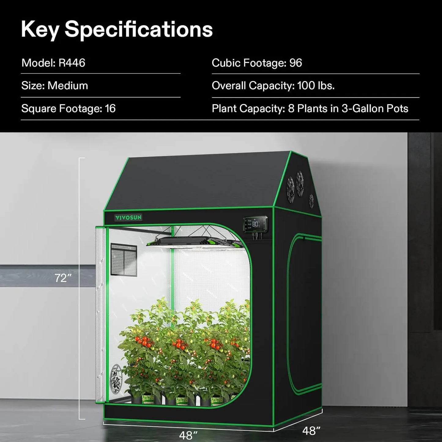 4x4 Grow Tent, 48"x48"x72" Roof Cube Tent with Observation Window and Floor Tray for Hydroponics Indoor Plant for VS4000/VSF4300