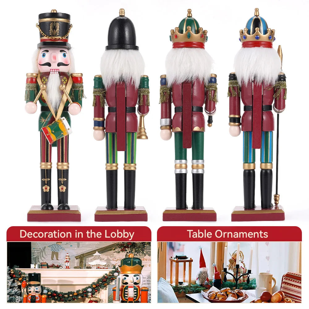 30cm Nutcracker Soldier Puppet Wooden Nutcracker Statues Handicraft Doll Toy Christmas Home Decoration