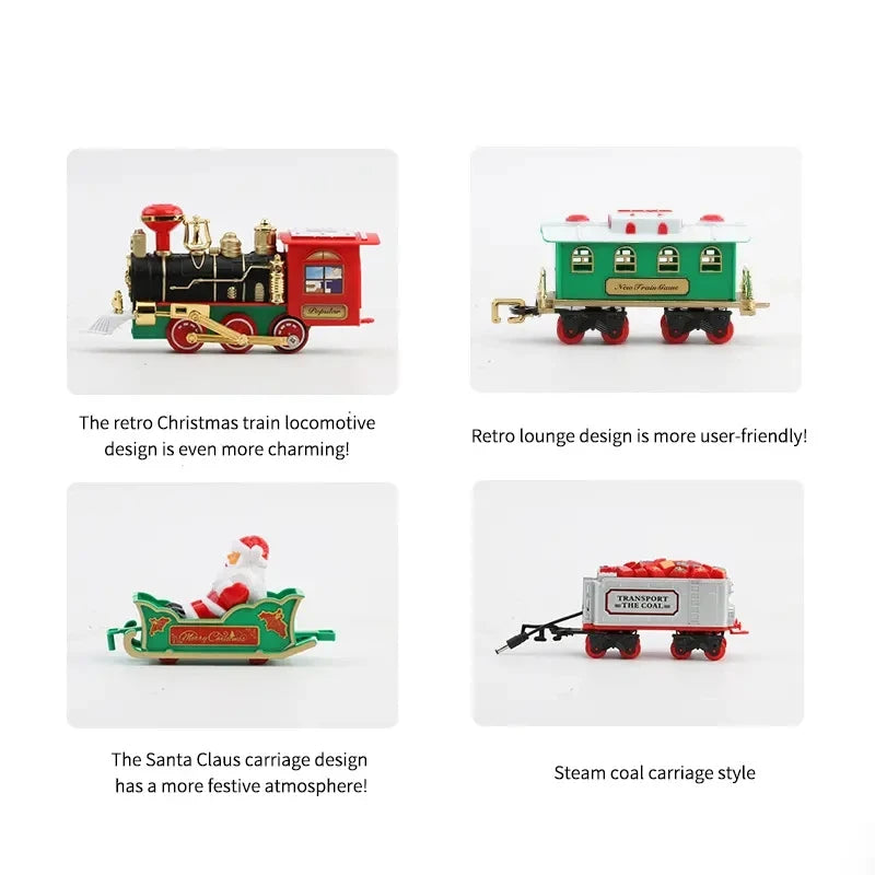 Christmas Train Electric Toys Christmas Tree Decoration Train Track Frame Railway Car with Sound&Light Rail Car Christmas Gifts