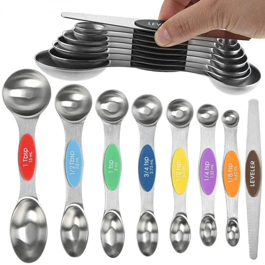 8 Pieces  Measuring Spoons Set Dual Sided Stainless Steel Kitchen Scale Tool Baking Stackable Measure Teaspoon