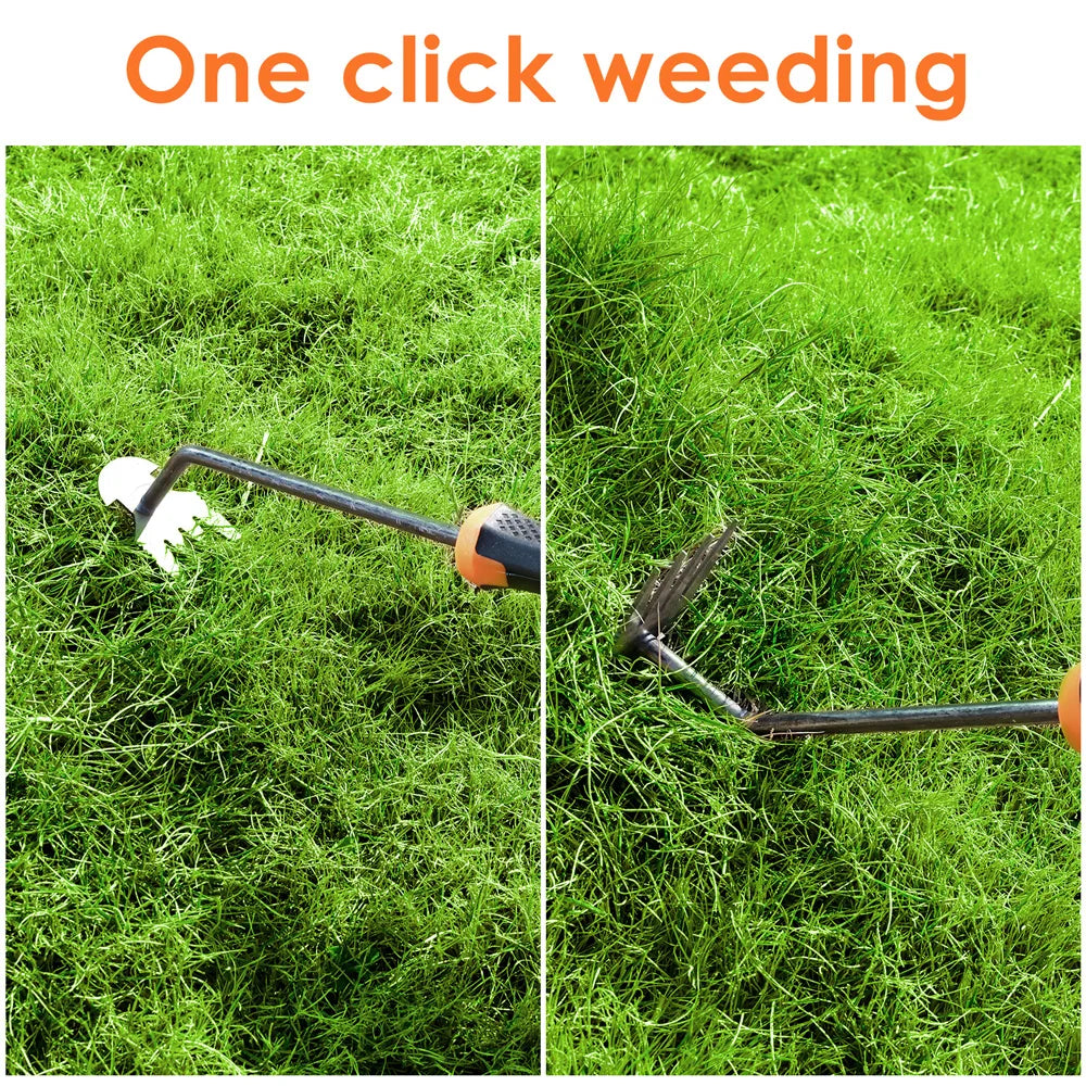 2 In 1 Garden Hoe Long Handle Manual Uprooting Weeding Rake 4 Teeth Weeding Artifact for Gardening Weed Puller Tools 2/10Pcs