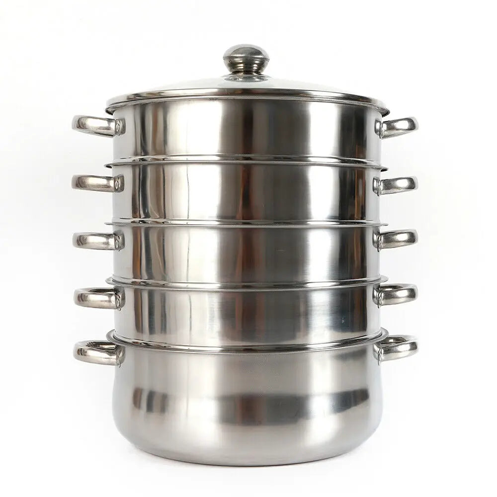 30CM 5 Tier Cook Food Veg Pot Large Stainless Steel Steam Cooker Steamer Kitchen