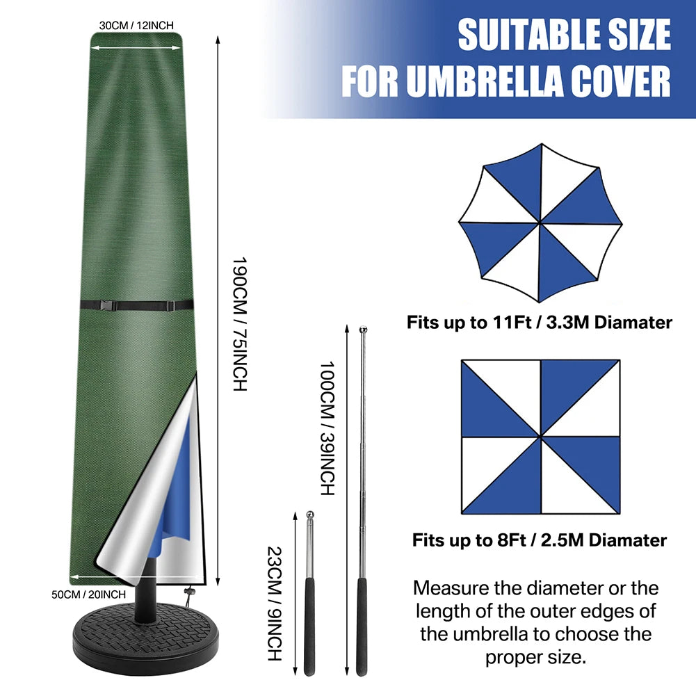 Umbrella Covers with Rod & Pull Ring Outdoor Patio Umbrella Cover Waterproof Windproof Anti-UV