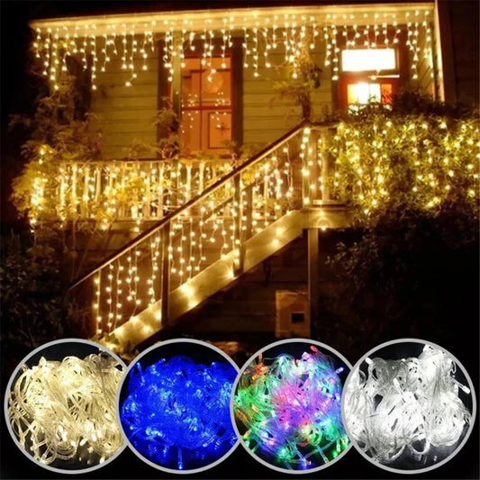 New 2024 Christmas Garland  Curtain Icicle String Lights Droop 0.4-0.6m AC 220V Garden Street Outdoor Decorative Holiday Light.