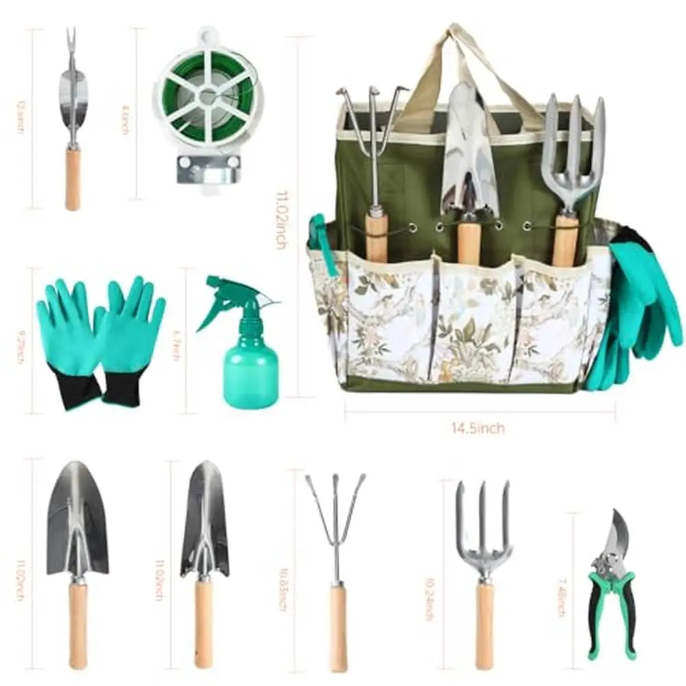 10-Piece Stainless Steel Garden Tool Set with Storage Bag Pruning Shears Weedier Transplanter Cultivator Rust-Proof & Durable