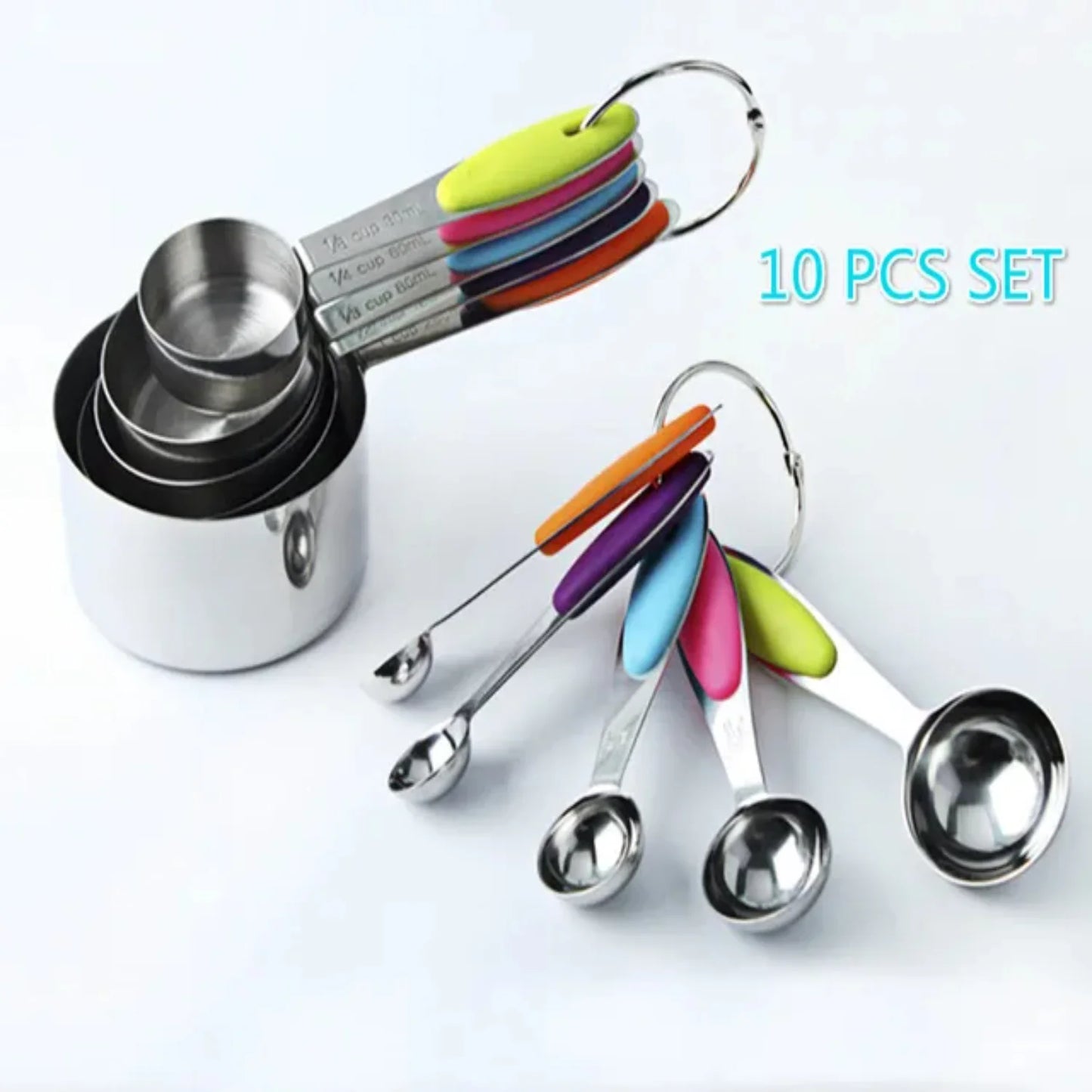 10 Pcs Food Grade Stainless Steel Measuring Spoon and Cup Set with Scale Baking Tool Kitchen Gadgets and Accessories