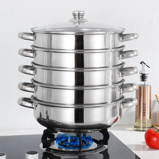 30CM 5 Tier Cook Food Veg Pot Large Stainless Steel Steam Cooker Steamer Kitchen