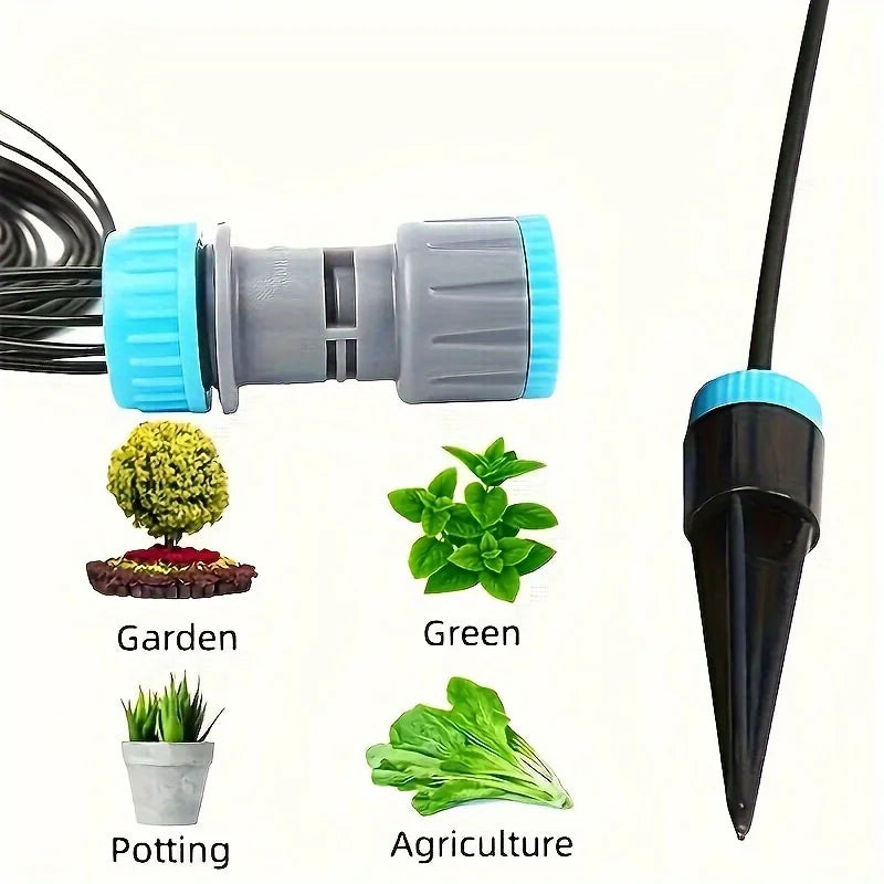 Easy-Install Drip Irrigation Kit with 10 Adjustable Emitters - Self-Watering System for Potted Plants, Small Gardens