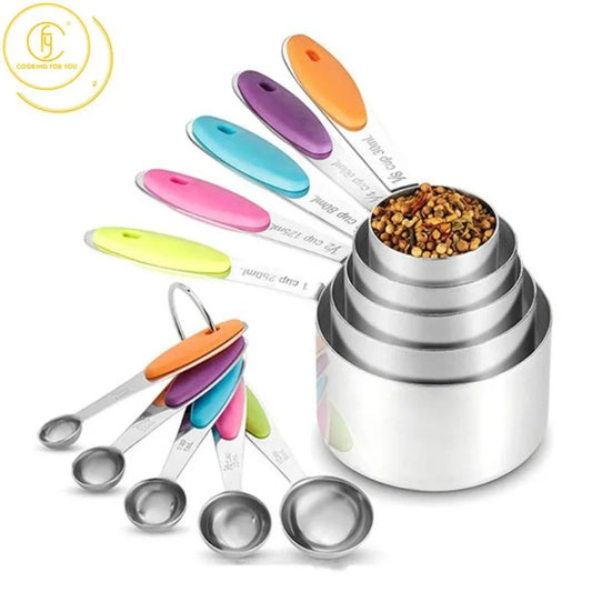 10 Pcs Food Grade Stainless Steel Measuring Spoon and Cup Set with Scale Baking Tool Kitchen Gadgets and Accessories