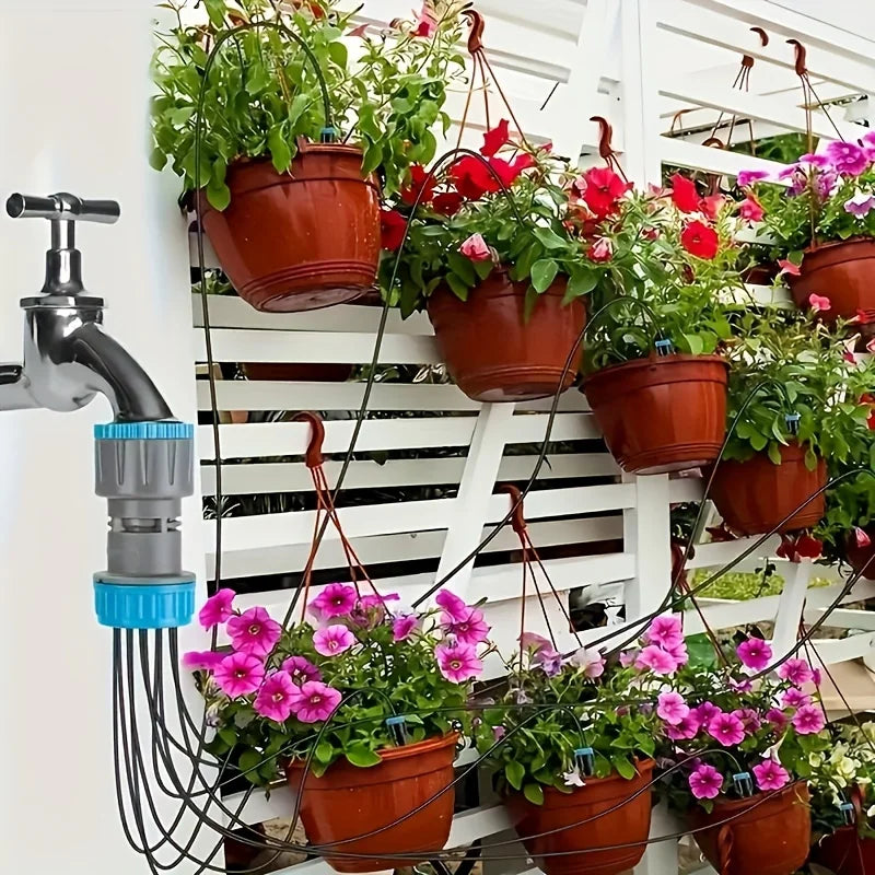 Easy-Install Drip Irrigation Kit with 10 Adjustable Emitters - Self-Watering System for Potted Plants, Small Gardens