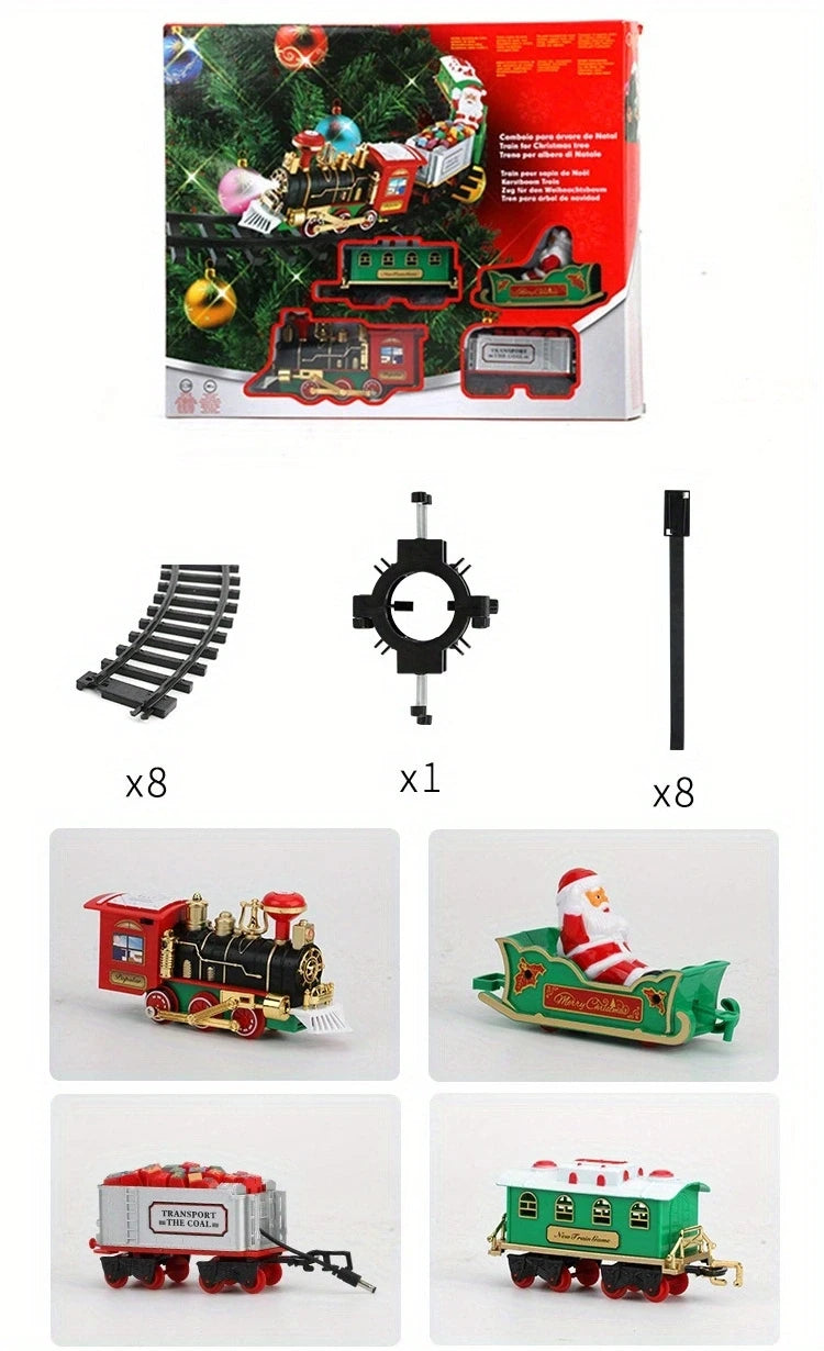 Christmas Train Electric Toys Christmas Tree Decoration Train Track Frame Railway Car with Sound&Light Rail Car Christmas Gifts