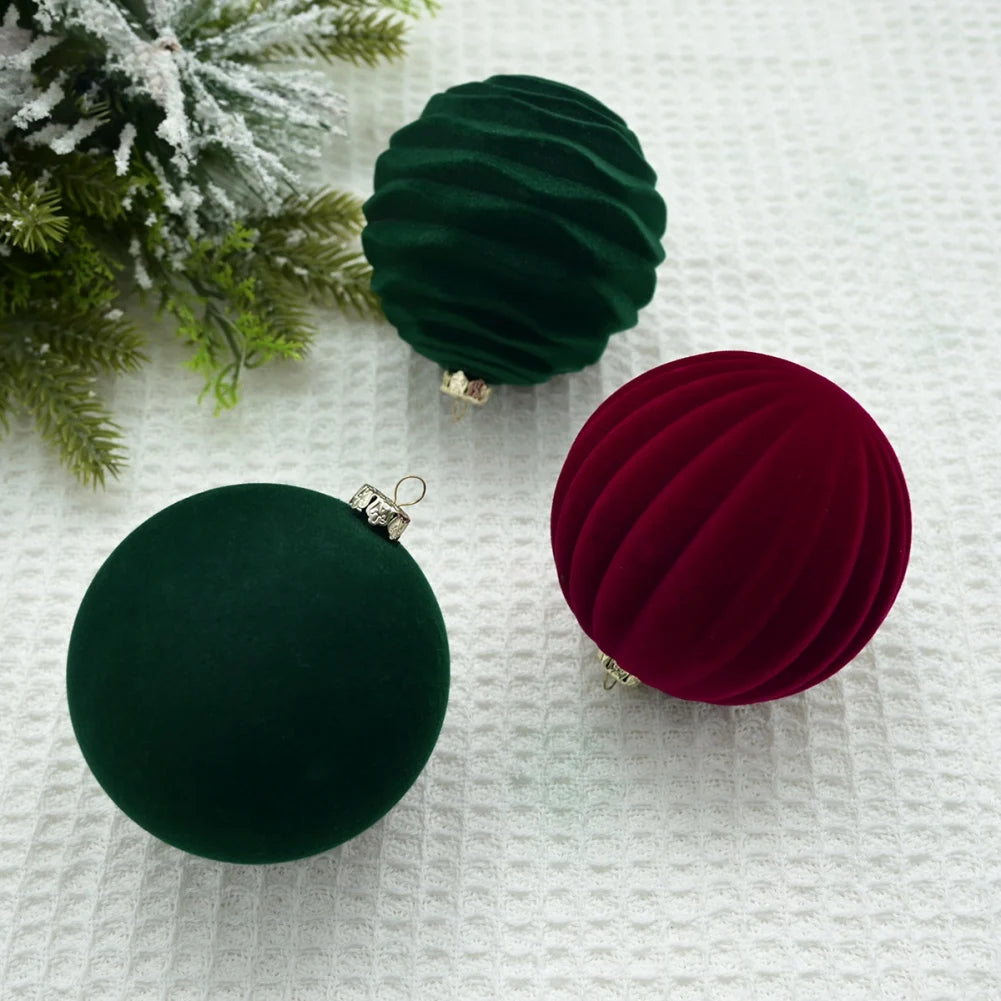 12PCS 8CM Christmas Ball Ornaments Tree Decorations For Holiday Wedding Party Christmas Ball Red Plush Painted Ball Velvet Balls