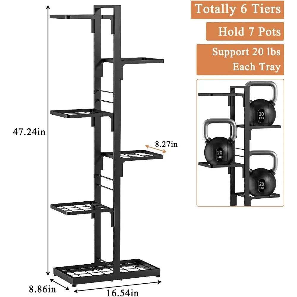 Plant Stand Indoor Tall Shelf - 6 Tier Adjustable Metal Plant Stands for Indoor and Outdoor