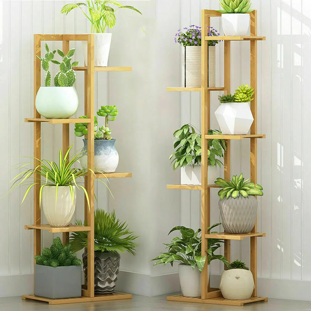 Bamboo 5 / 6  Tier  Plant Stand Rack Multiple Flower Pot Holder Shelf Indoor Outdoor Planter Display Shelving Unit for Patio