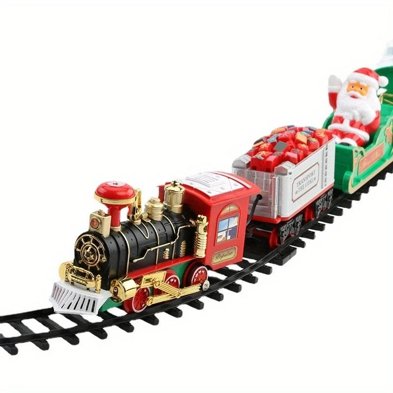 Christmas Train Electric Toys Christmas Tree Decoration Train Track Frame Railway Car with Sound&Light Rail Car Christmas Gifts