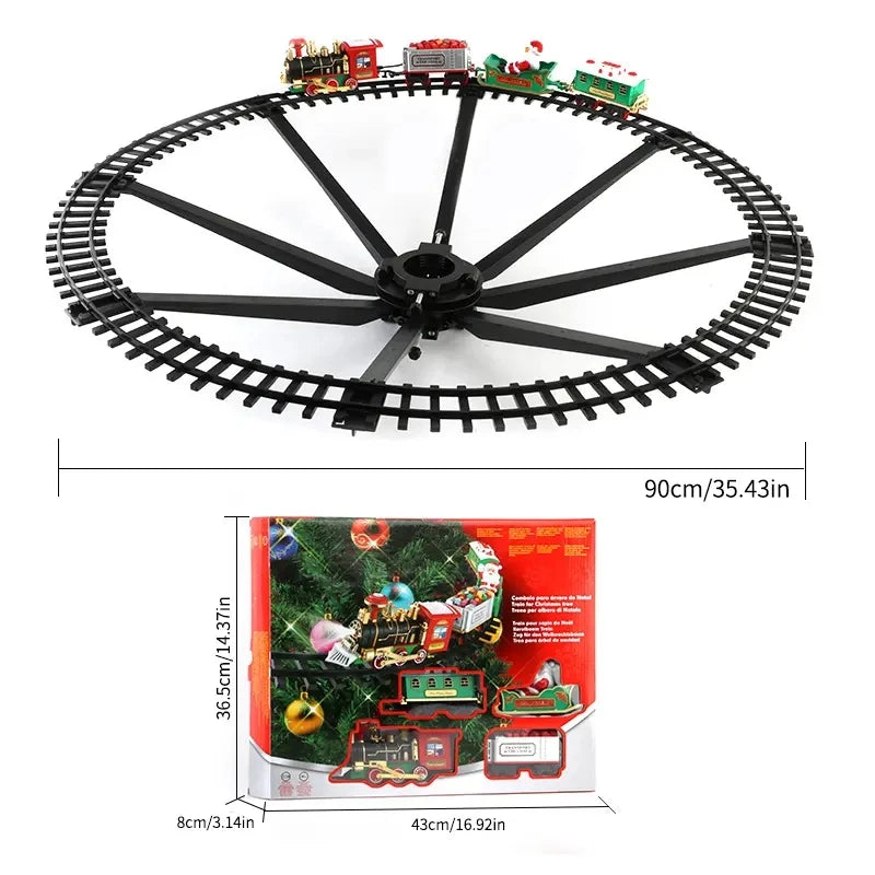 Christmas Train Electric Toys Christmas Tree Decoration Train Track Frame Railway Car with Sound&Light Rail Car Christmas Gifts