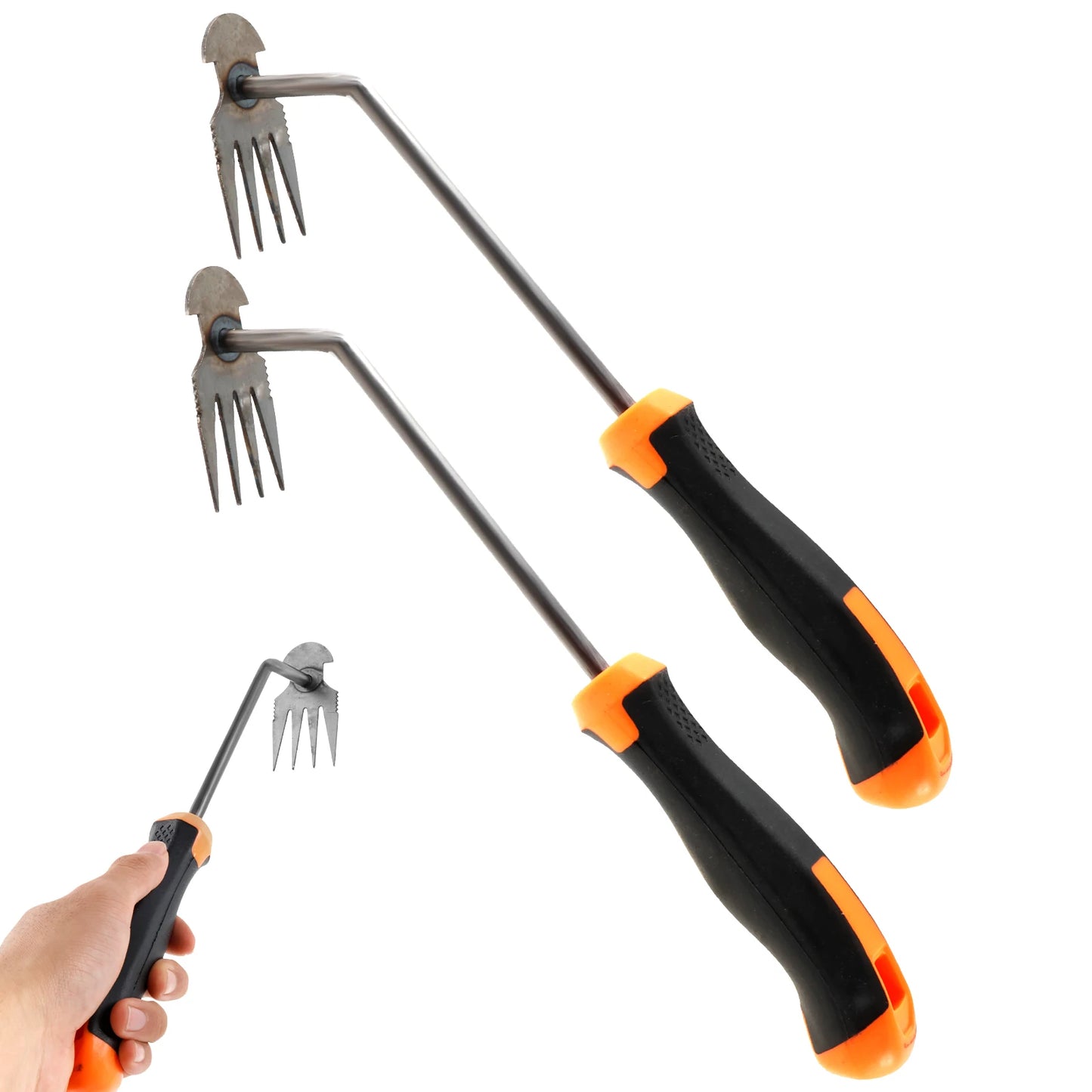 2 In 1 Garden Hoe Long Handle Manual Uprooting Weeding Rake 4 Teeth Weeding Artifact for Gardening Weed Puller Tools 2/10Pcs