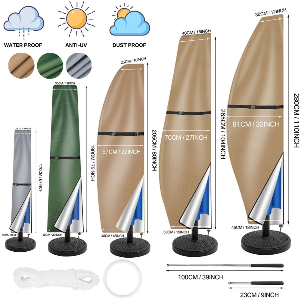 Umbrella Covers with Rod & Pull Ring Outdoor Patio Umbrella Cover Waterproof Windproof Anti-UV