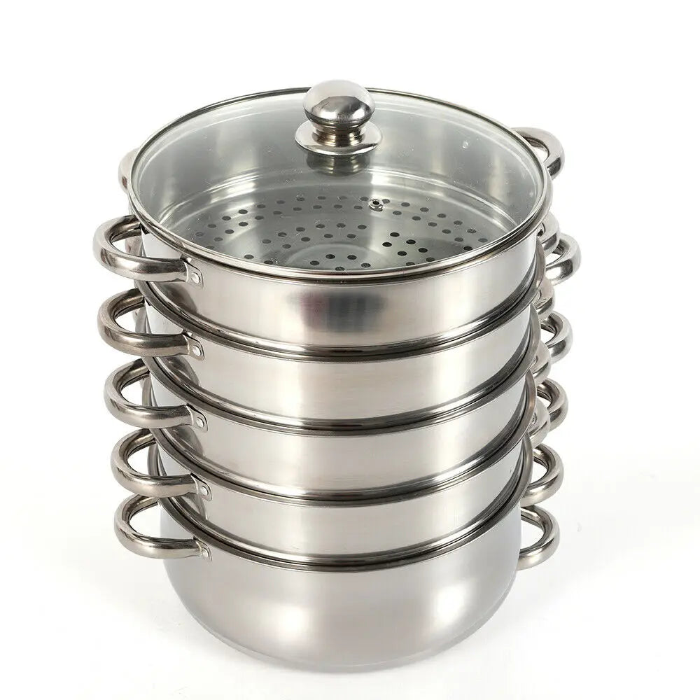 30CM 5 Tier Cook Food Veg Pot Large Stainless Steel Steam Cooker Steamer Kitchen