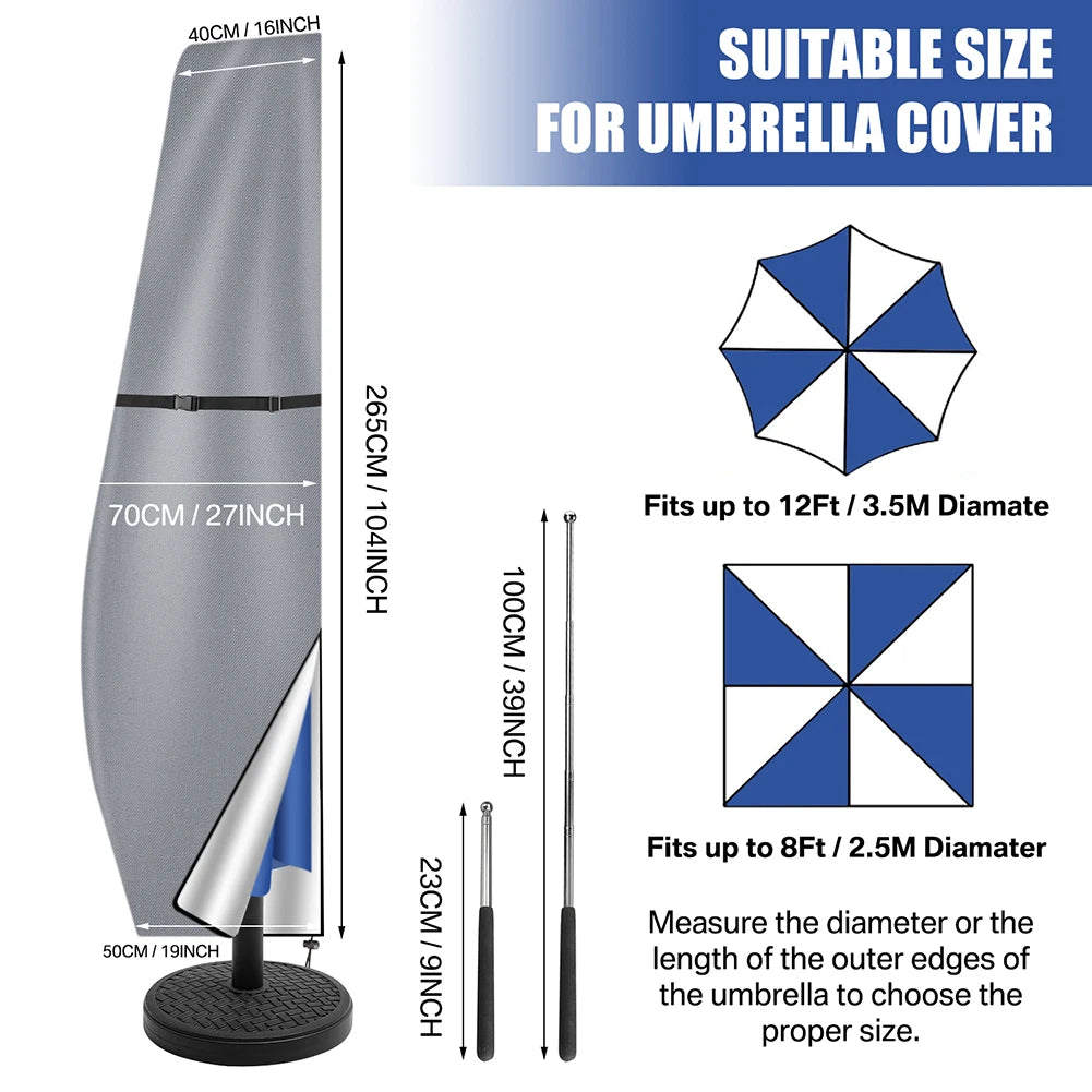 Umbrella Covers with Rod & Pull Ring Outdoor Patio Umbrella Cover Waterproof Windproof Anti-UV