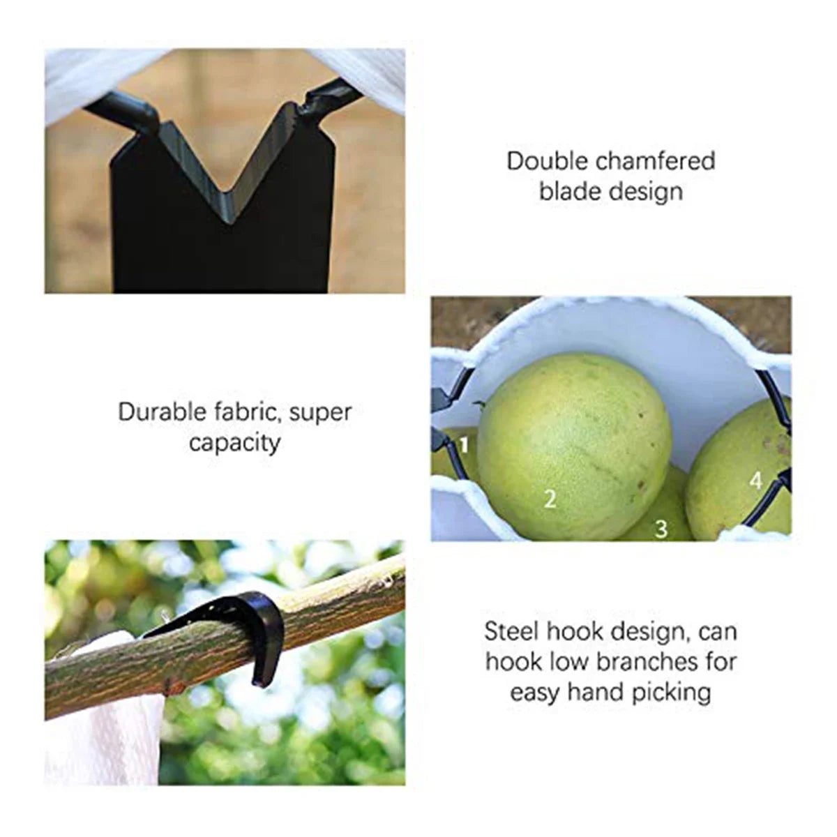 Fruit Picker Head Harvest Basket Fruit Picking Tools 2 V-Shaped Blades Large Elastic Bag Fruits Catcher for Garden Picking Pear