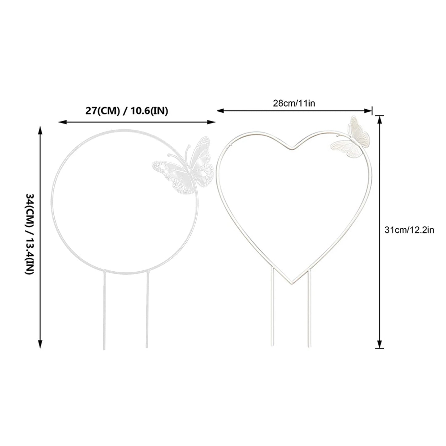 2 Pieces Iron Garden Trellis For Climbing Plants Vine Plant Metal Support With Anti-Rust Coating Round&Heart-Shaped Decorative