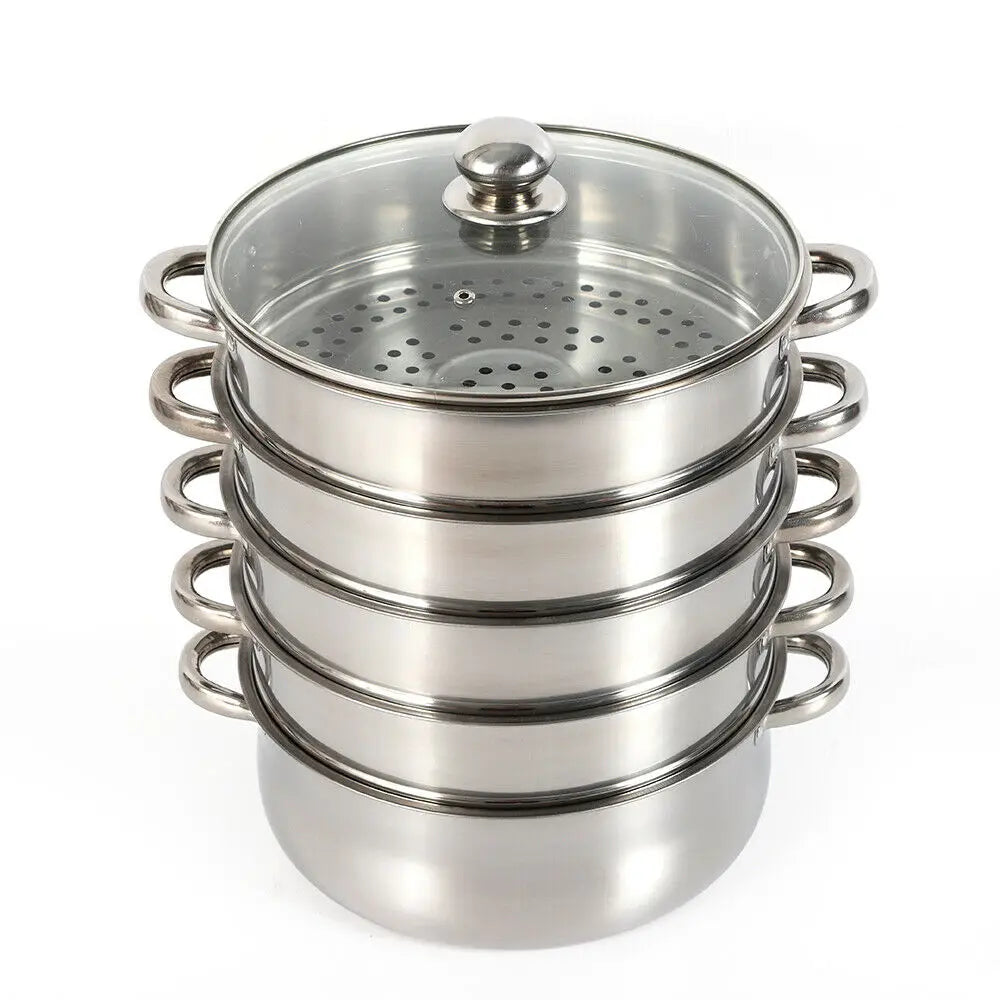 30CM 5 Tier Cook Food Veg Pot Large Stainless Steel Steam Cooker Steamer Kitchen