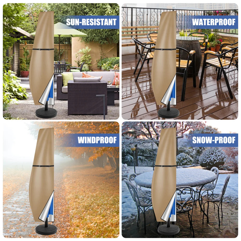 Umbrella Covers with Rod & Pull Ring Outdoor Patio Umbrella Cover Waterproof Windproof Anti-UV