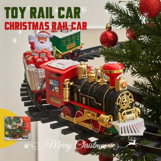 Christmas Train Electric Toys Christmas Tree Decoration Train Track Frame Railway Car with Sound&Light Rail Car Christmas Gifts