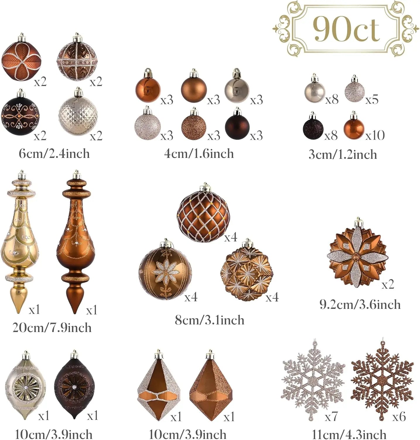 Christmas Tree Ornaments Set, Fall Christmas Tree Decorations Bulk, Luxury Brown Hanging Ball Ornament,