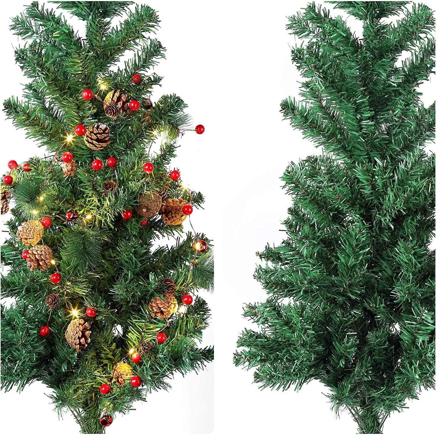 Christmas Garland with Lights, Pinecone Red Berry Garland Lights Battery Operated, 20LED 2M Xmas Decor for Tree, Party, Stair