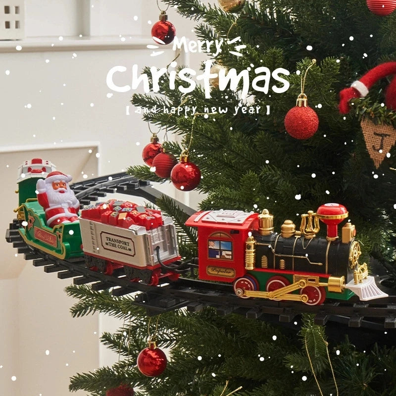 Christmas Train Electric Toys Christmas Tree Decoration Train Track Frame Railway Car with Sound&Light Rail Car Christmas Gifts