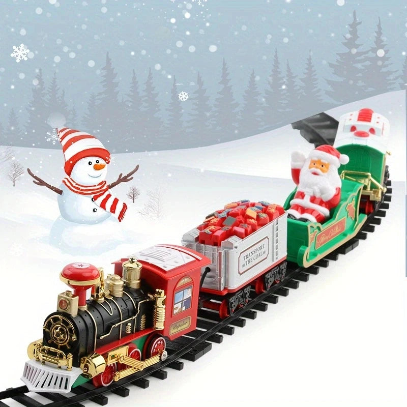 Christmas Train Electric Toys Christmas Tree Decoration Train Track Frame Railway Car with Sound&Light Rail Car Christmas Gifts