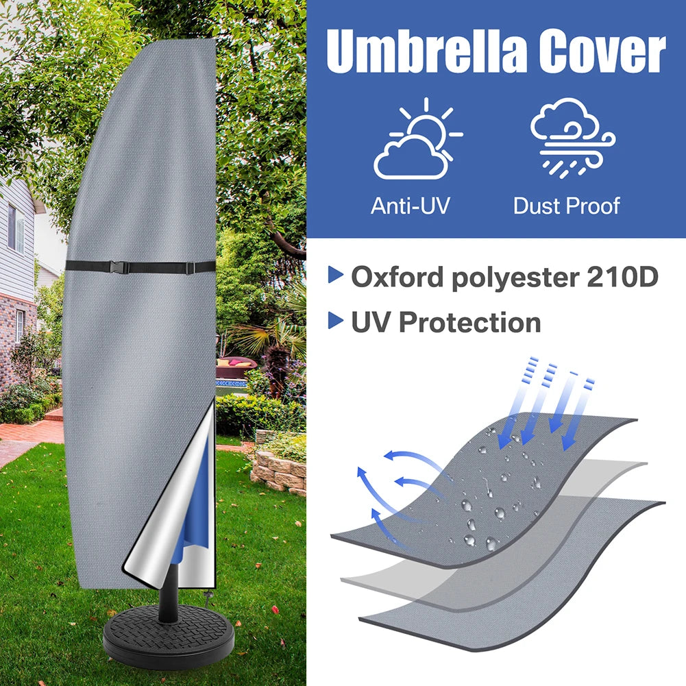 Umbrella Covers with Rod & Pull Ring Outdoor Patio Umbrella Cover Waterproof Windproof Anti-UV