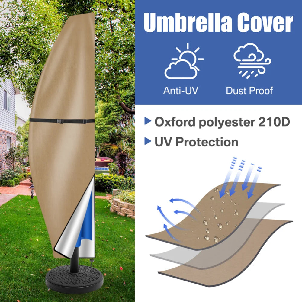 Umbrella Covers with Rod & Pull Ring Outdoor Patio Umbrella Cover Waterproof Windproof Anti-UV