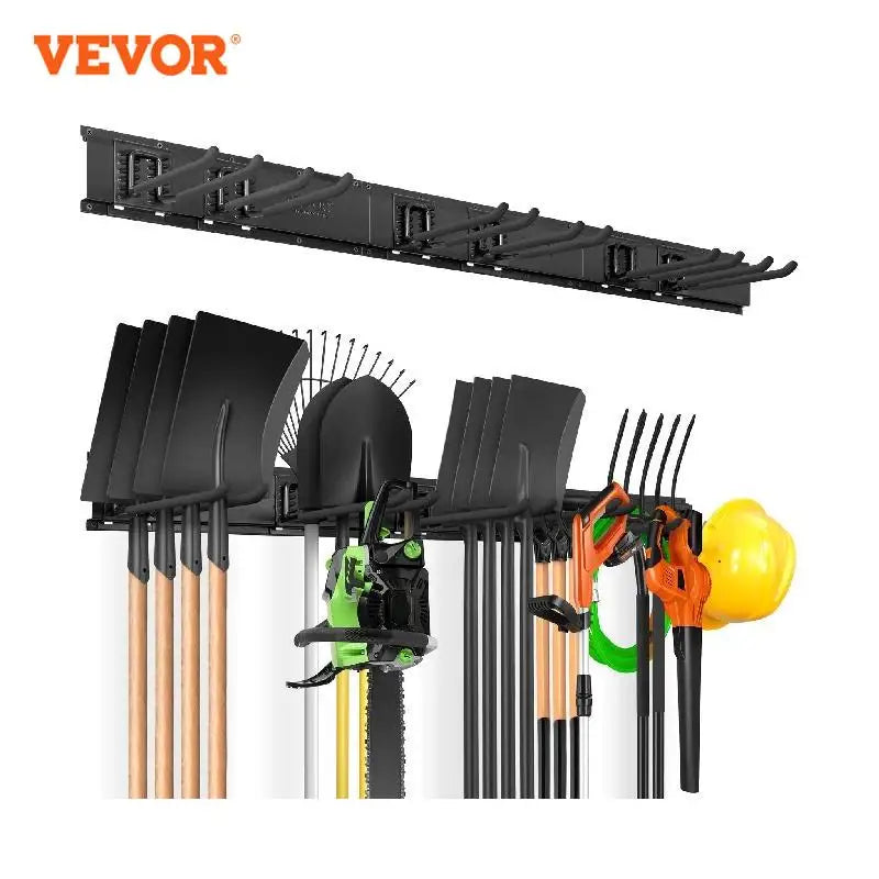 Garage Tool Organizer Wall Mount Yard Garden Heavy Duty Storage Rack with Adjustable Hooks Rails for Shovels Trimmers Hose