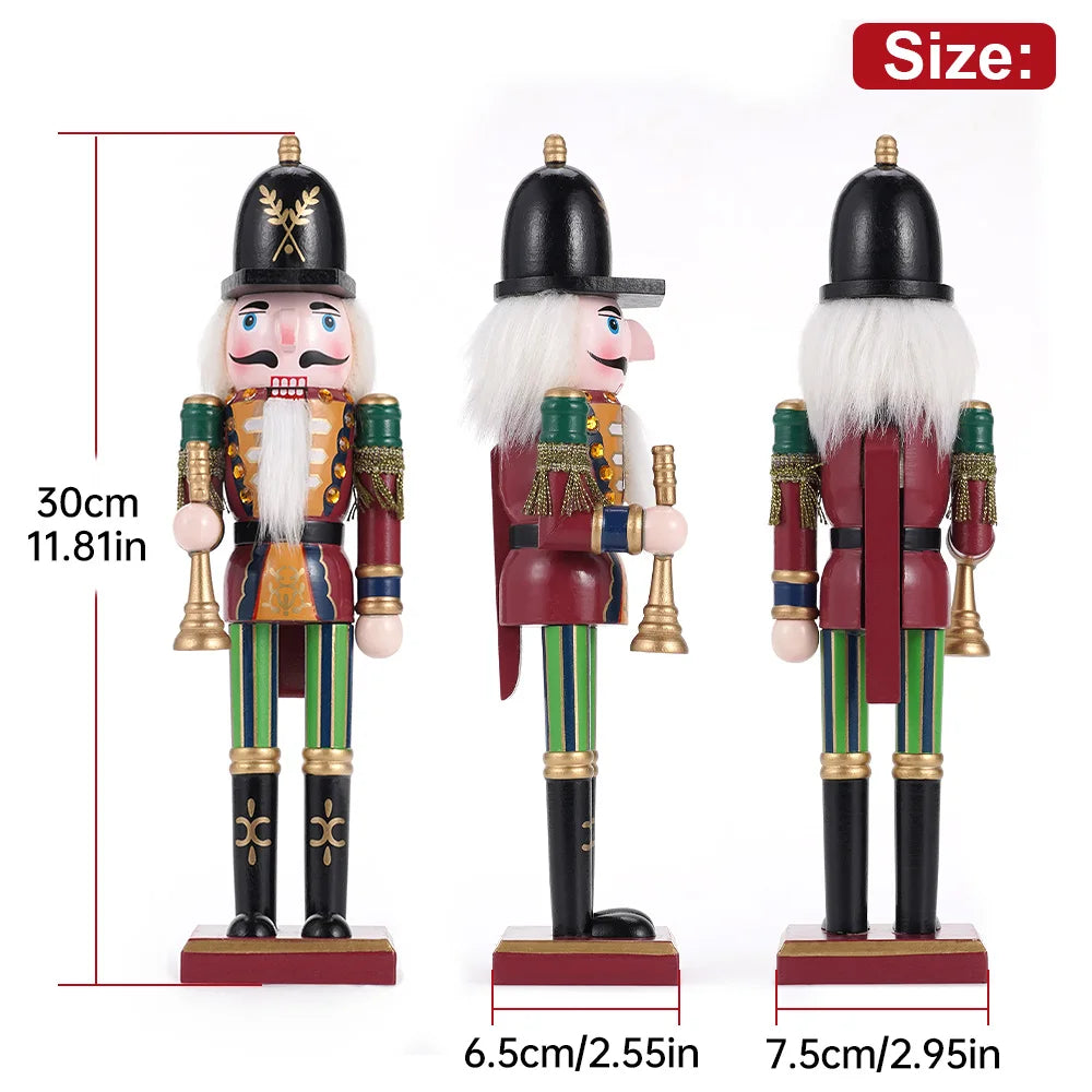 30cm Nutcracker Soldier Puppet Wooden Nutcracker Statues Handicraft Doll Toy Christmas Home Decoration