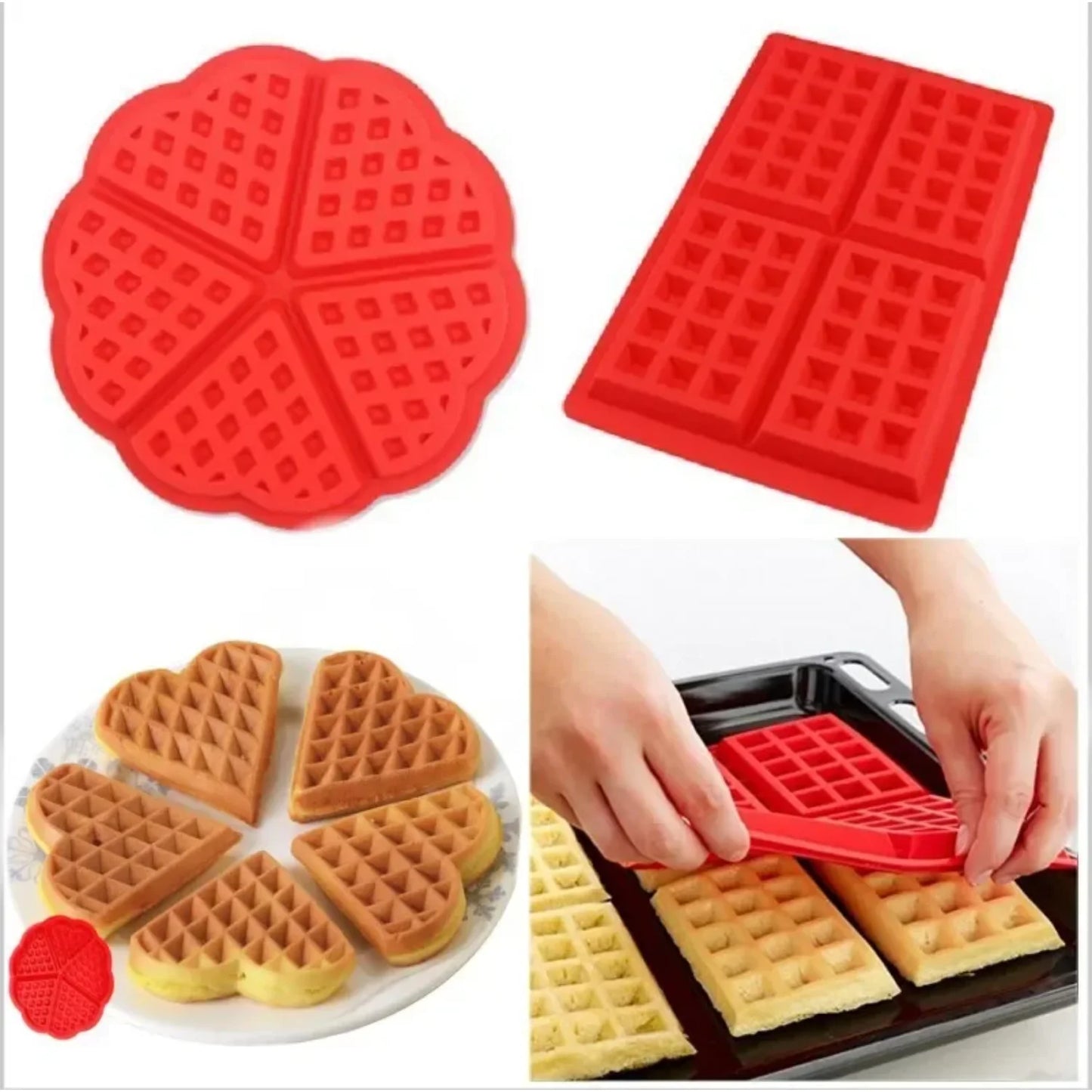 Silicone Waffle Mold Maker Non-stick Waffle Mold Kitchen Bakeware Cake Mould Makers  Oven High-temperature Baking Set