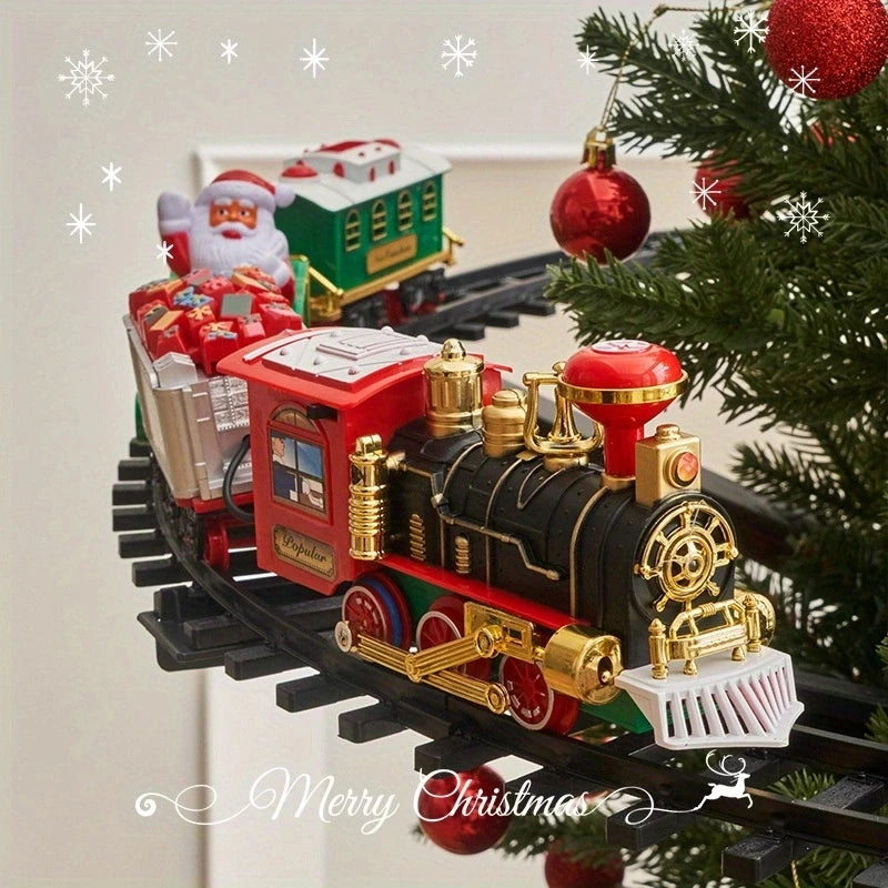 Christmas Train Electric Toys Christmas Tree Decoration Train Track Frame Railway Car with Sound&Light Rail Car Christmas Gifts